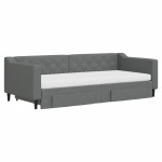 vidaXL Pat de zi cu extensie și sertare, gri închis, 90x200 cm textil