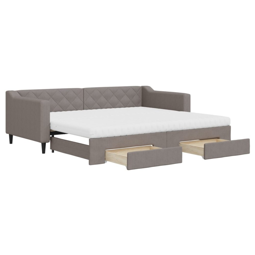 vidaXL Pat de zi cu extensie și sertare, gri taupe, 90x200 cm, textil