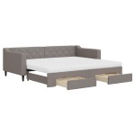 vidaXL Pat de zi cu extensie și sertare, gri taupe, 90x200 cm, textil