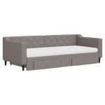 vidaXL Pat de zi cu extensie și sertare, gri taupe, 90x200 cm, textil