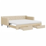 vidaXL Pat de zi cu extensie și sertare, crem, 90x200 cm, textil