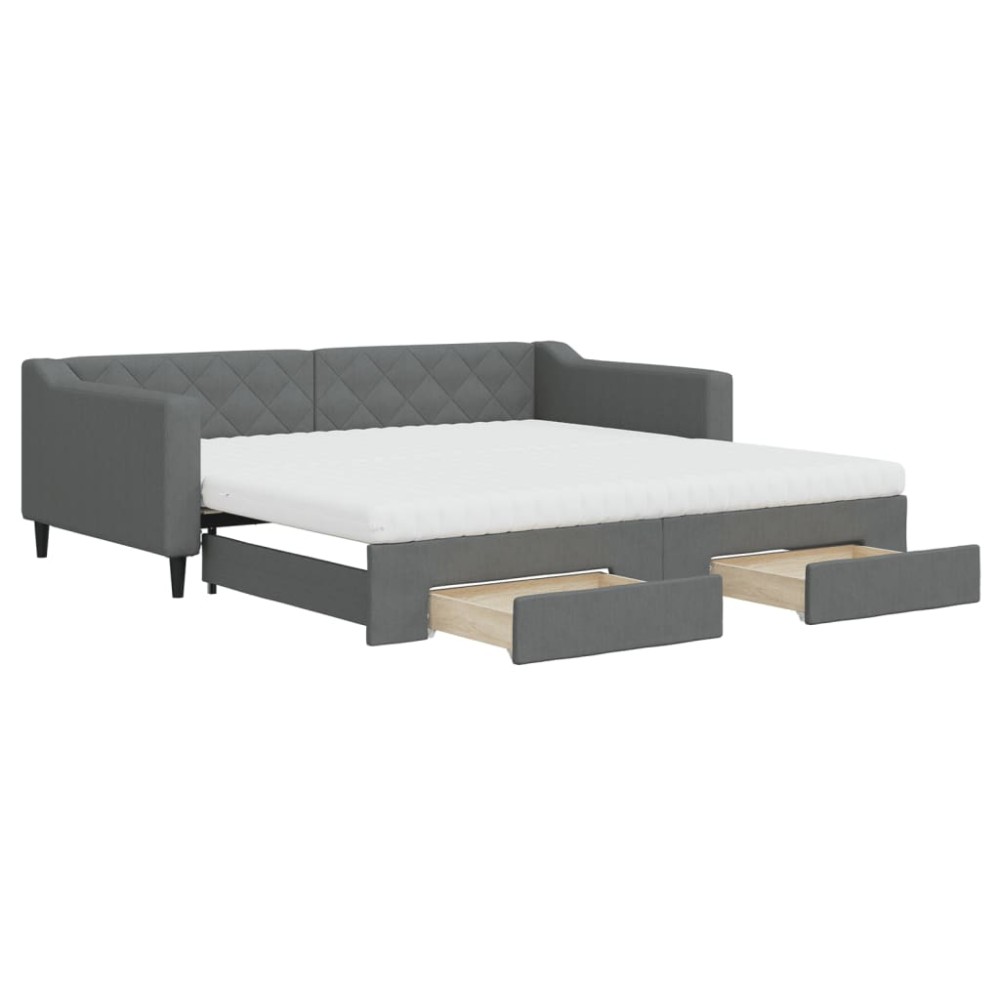 vidaXL Pat de zi cu extensie și sertare, gri închis, 100x200 cm textil