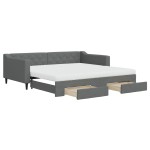 vidaXL Pat de zi cu extensie și sertare, gri închis, 100x200 cm textil