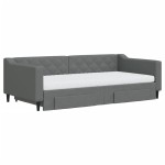 vidaXL Pat de zi cu extensie și sertare, gri închis, 100x200 cm textil