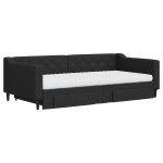 vidaXL Pat de zi cu extensie și sertare, negru, 100x200 cm, textil
