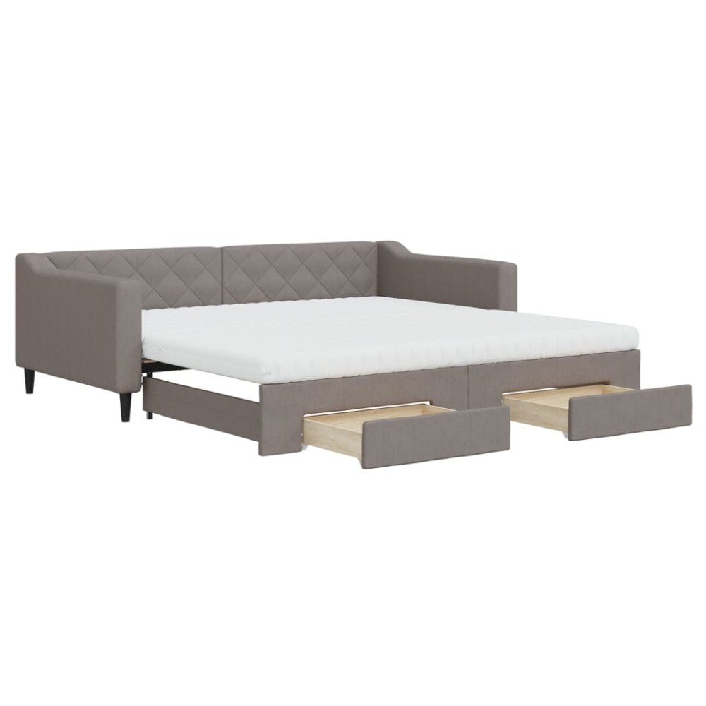 vidaXL Pat de zi cu extensie și sertare, gri taupe, 100x200 cm, textil
