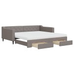 vidaXL Pat de zi cu extensie și sertare, gri taupe, 100x200 cm, textil