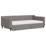vidaXL Pat de zi cu extensie și sertare, gri taupe, 100x200 cm, textil