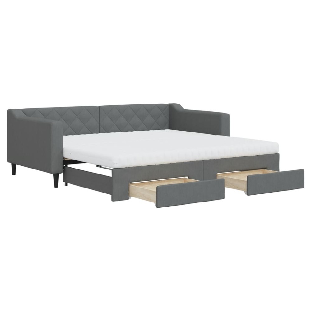 vidaXL Pat de zi cu extensie și sertare, gri închis, 90x190cm, textil