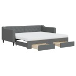 vidaXL Pat de zi cu extensie și sertare, gri închis, 90x190cm, textil