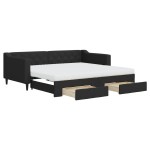 vidaXL Pat de zi cu extensie și sertare, negru, 90x190cm, textil