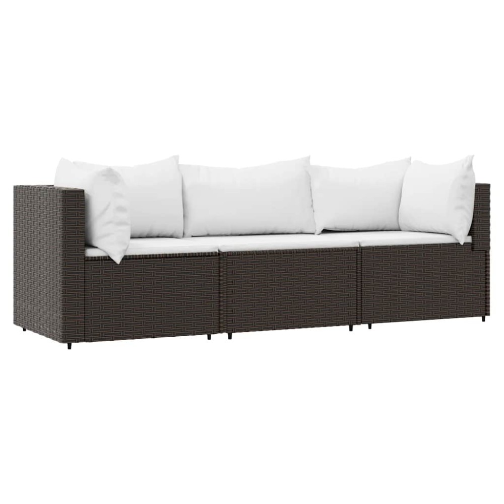 vidaXL Set mobilier de grădină cu perne, 3 piese, maro, poliratan