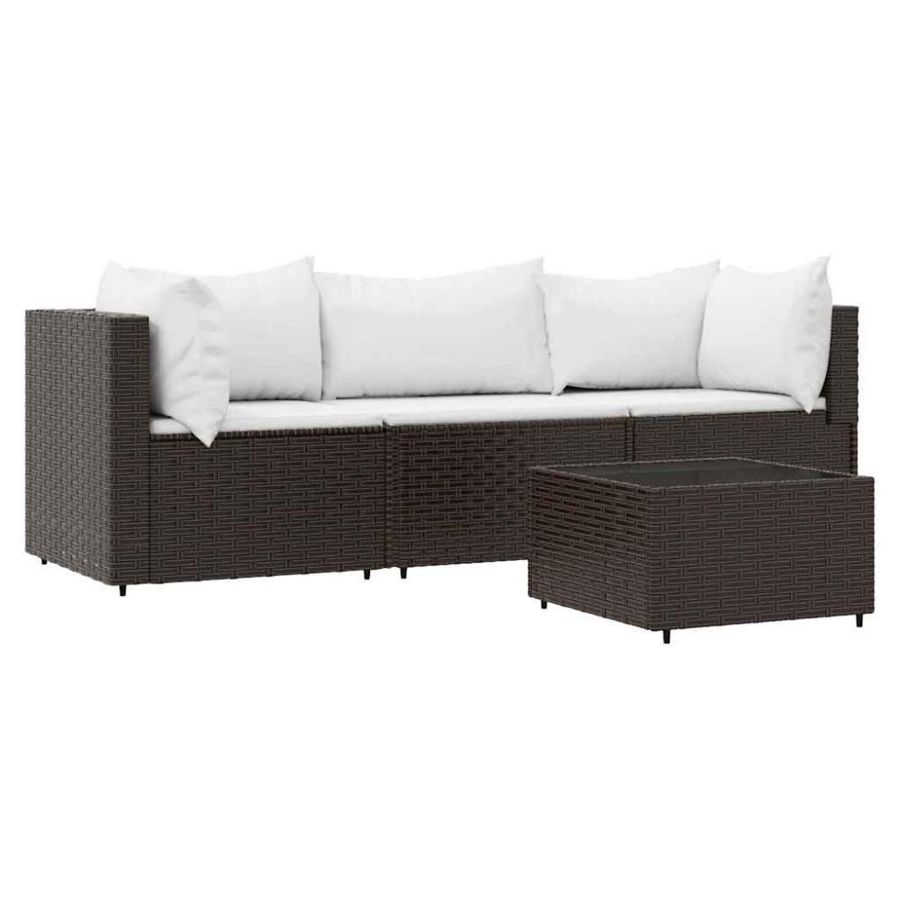 vidaXL Set mobilier de grădină cu perne, 4 piese, maro, poliratan