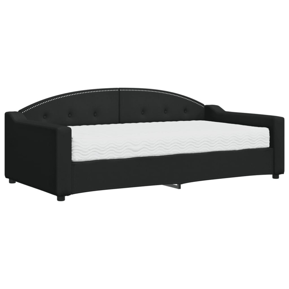 vidaXL Pat de zi cu saltea, negru, 90x190 cm, textil
