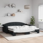 vidaXL Pat de zi cu extensie, negru, 90x200 cm, textil vidaXL Pat de zi cu extensie, negru, 90x200 cm, textil