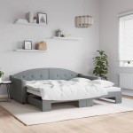 vidaXL Pat de zi cu extensie, gri deschis, 90x190 cm, textil vidaXL Pat de zi cu extensie, gri deschis, 90x190 cm, textil