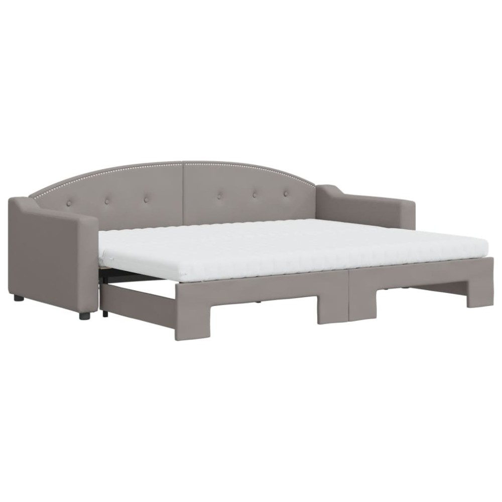 vidaXL Pat de zi cu extensie și saltele, gri taupe, 80x200 cm, textil