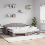 vidaXL Pat de zi cu extensie și saltele, gri taupe, 80x200 cm, textil vidaXL Pat de zi cu extensie și saltele, gri taupe, 80x200 cm, textil