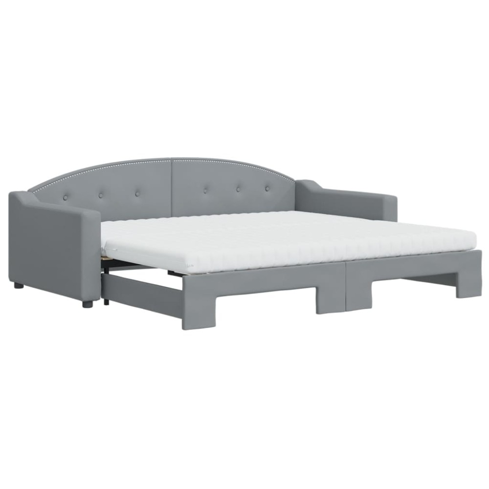 vidaXL Pat de zi cu extensie și saltele, gri deschis 90x200 cm textil