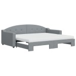 vidaXL Pat de zi cu extensie și saltele, gri deschis 90x200 cm textil vidaXL Pat de zi cu extensie și saltele, gri deschis 90x200 cm textil