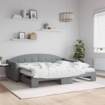vidaXL Pat de zi cu extensie și saltele, gri deschis 90x200 cm textil vidaXL Pat de zi cu extensie și saltele, gri deschis 90x200 cm textil