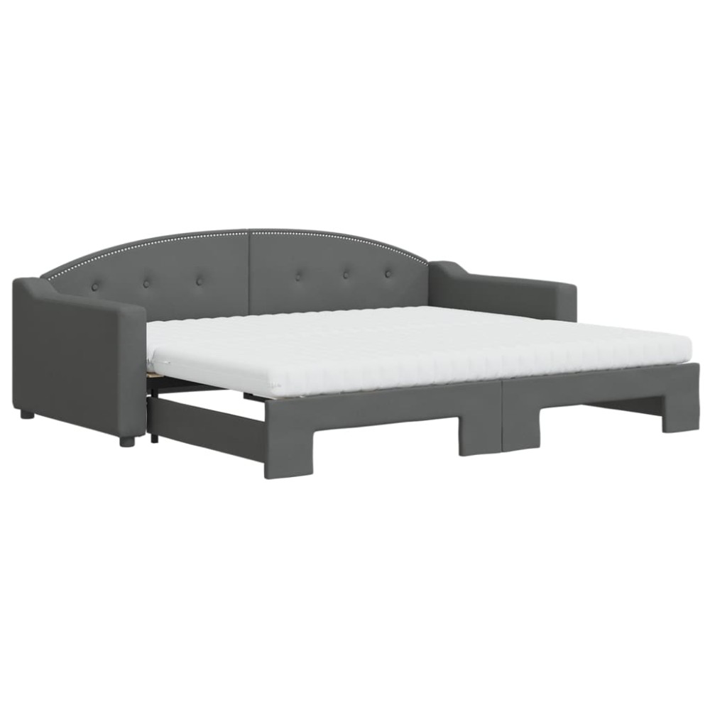 vidaXL Pat de zi cu extensie și saltele, gri închis, 90x200 cm, textil