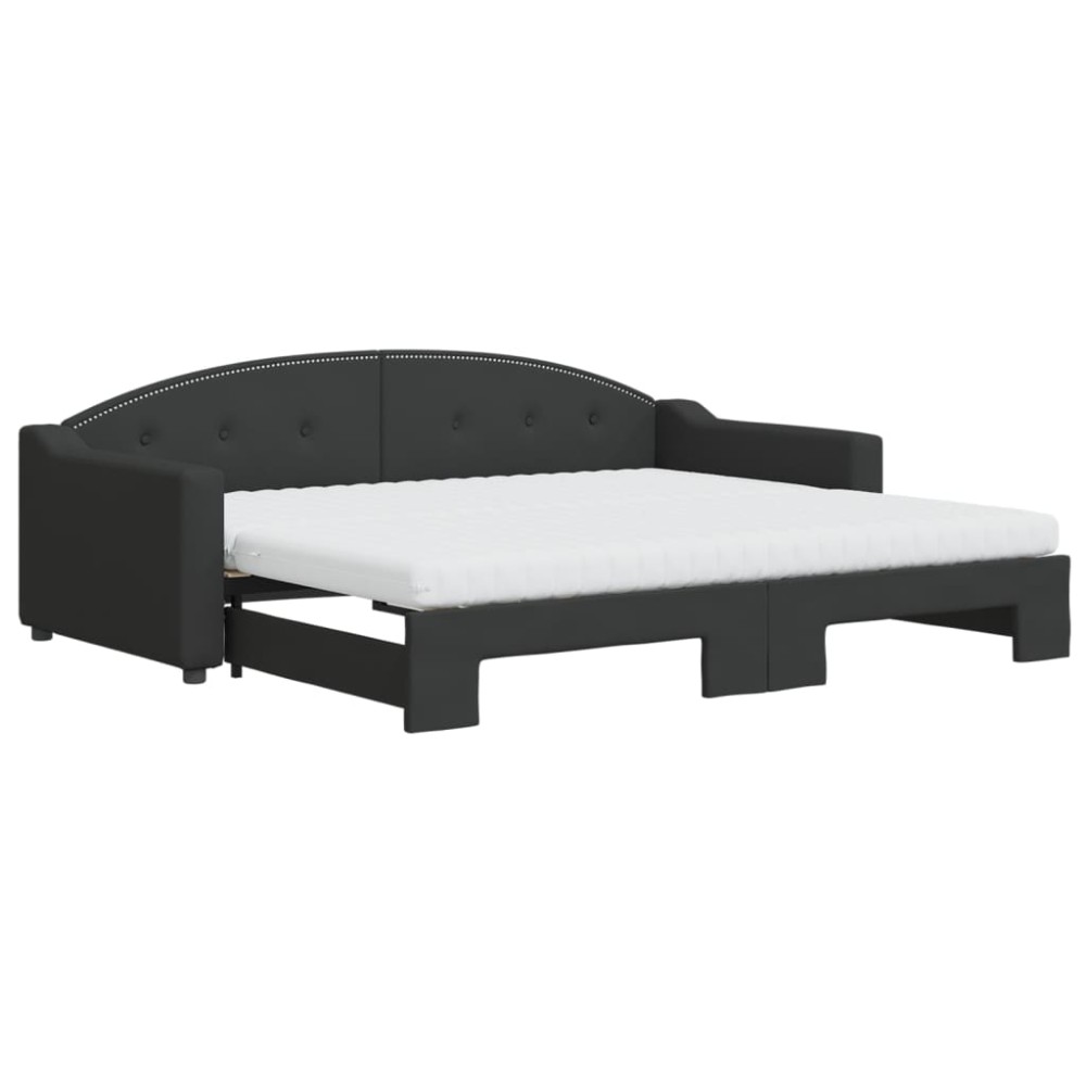 vidaXL Pat de zi cu extensie și saltele, negru, 90x200 cm, textil