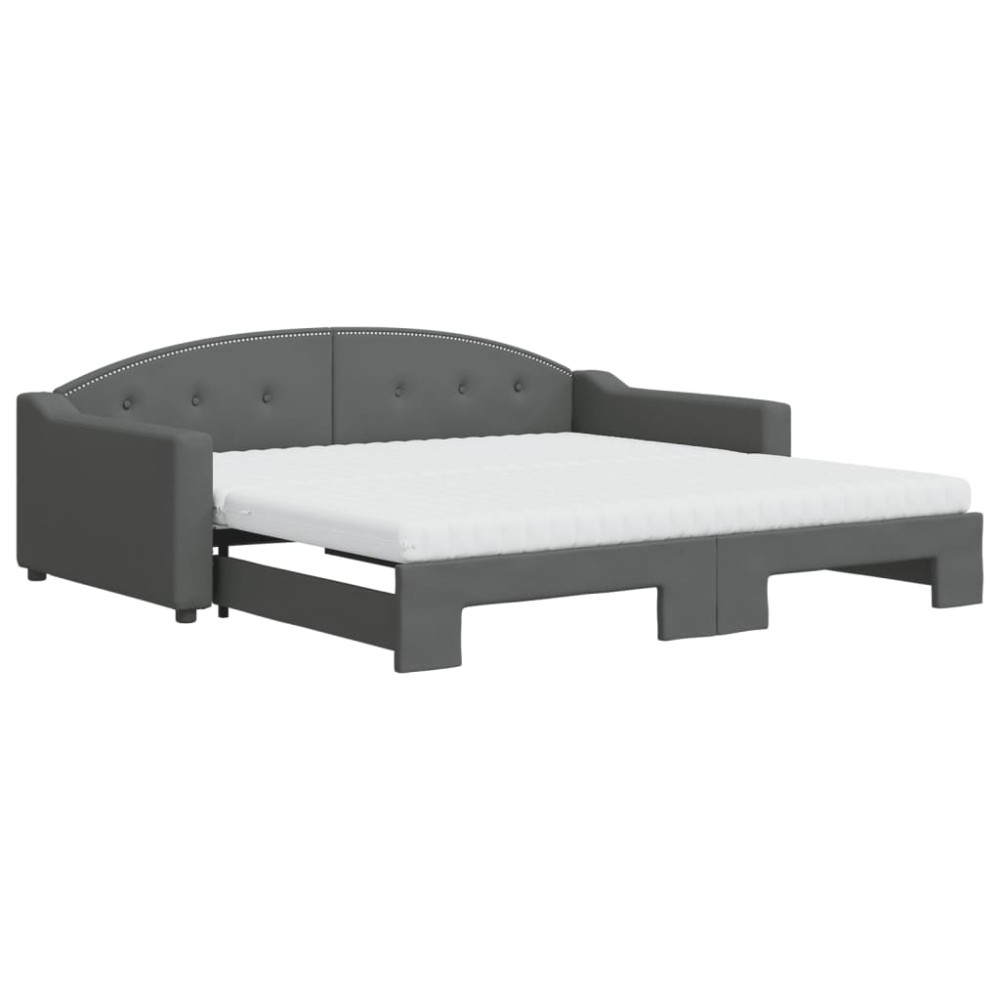 vidaXL Pat de zi cu extensie și saltele, gri închis, 100x200 cm textil