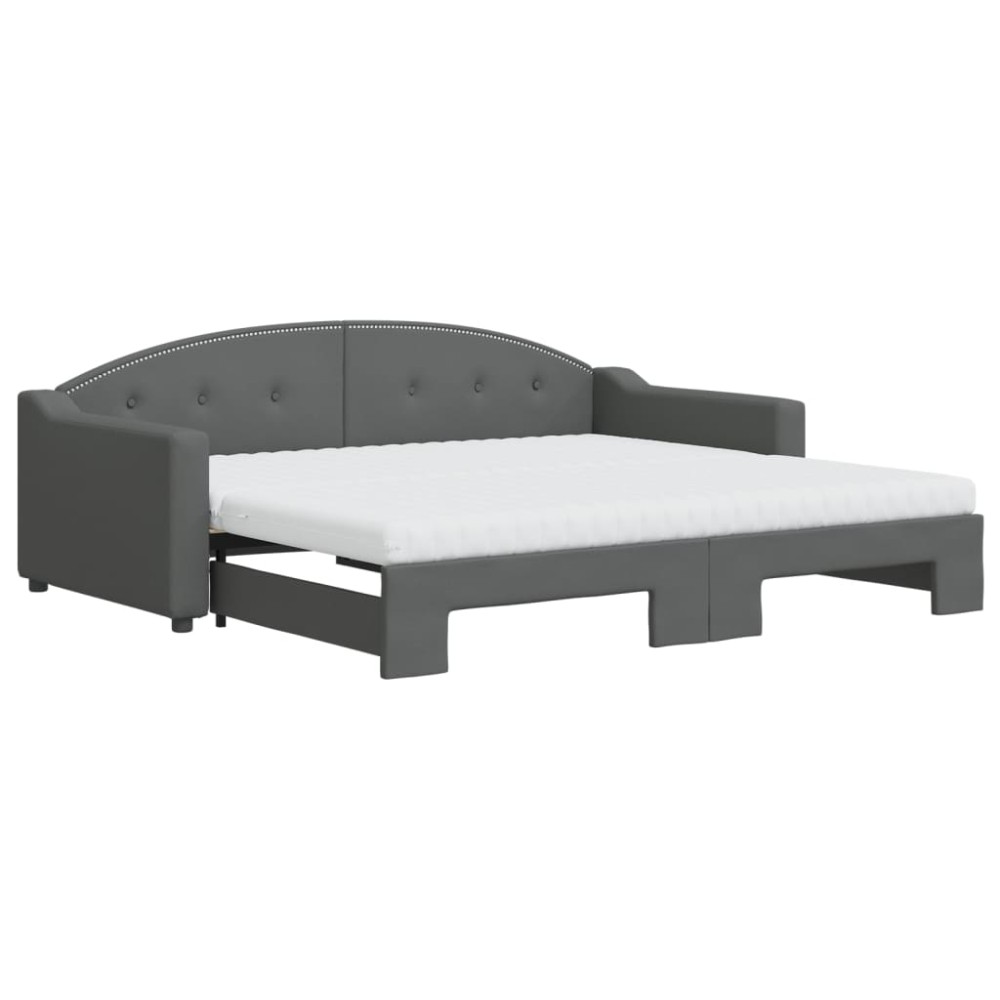 vidaXL Pat de zi cu extensie și saltele, gri închis, 90x190 cm, textil