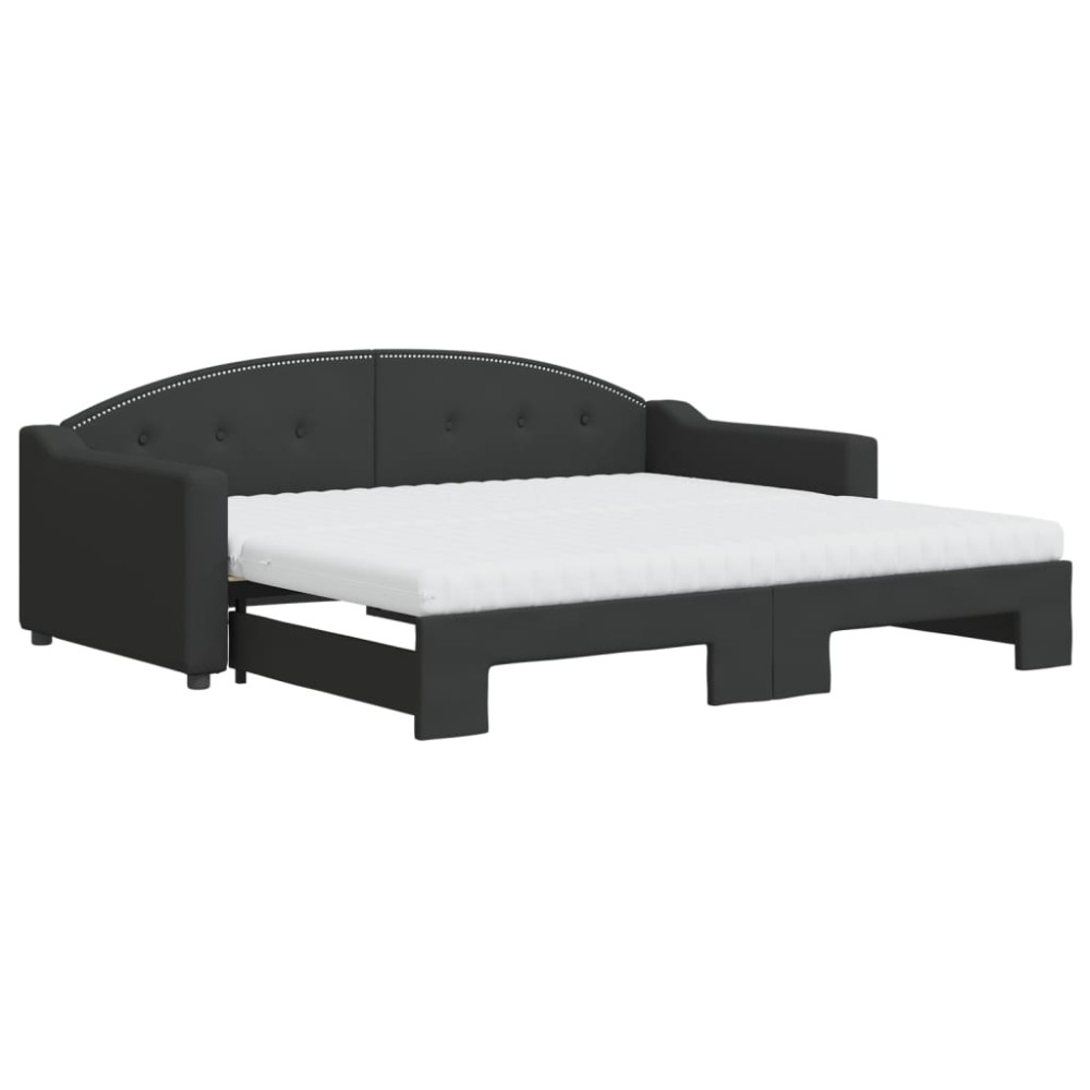 vidaXL Pat de zi cu extensie și saltele, negru, 90x190 cm, textil