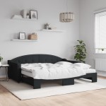 vidaXL Pat de zi cu extensie și saltele, negru, 90x190 cm, textil vidaXL Pat de zi cu extensie și saltele, negru, 90x190 cm, textil
