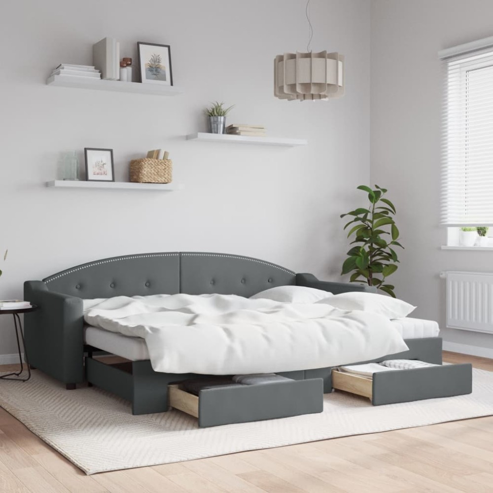 vidaXL Pat de zi cu extensie și sertare, gri închis, 80x200 cm textil