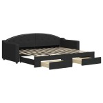 vidaXL Pat de zi cu extensie și sertare, negru, 80x200 cm, textil