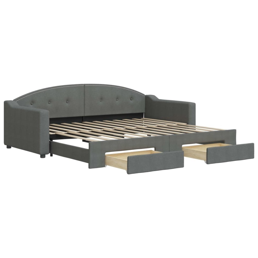 vidaXL Pat de zi cu extensie și sertare, gri închis, 90x200 cm textil