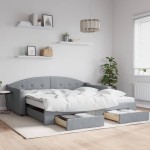 vidaXL Pat de zi cu extensie și sertare, gri deschis 100x200 cm textil vidaXL Pat de zi cu extensie și sertare, gri deschis 100x200 cm textil