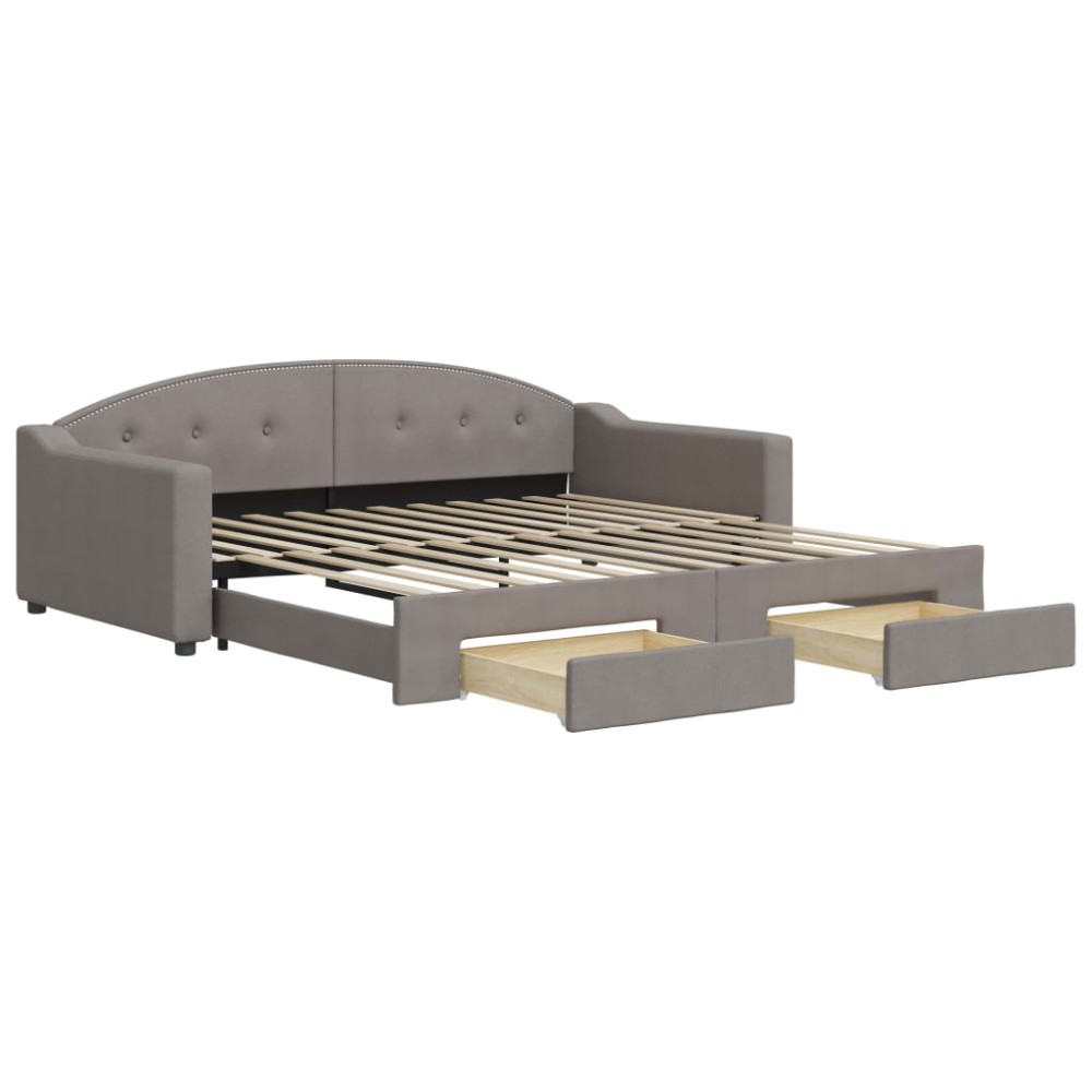 vidaXL Pat de zi cu extensie și sertare, gri taupe, 100x200 cm, textil
