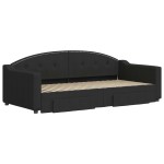 vidaXL Pat de zi cu extensie și sertare, negru, 90x190cm, textil