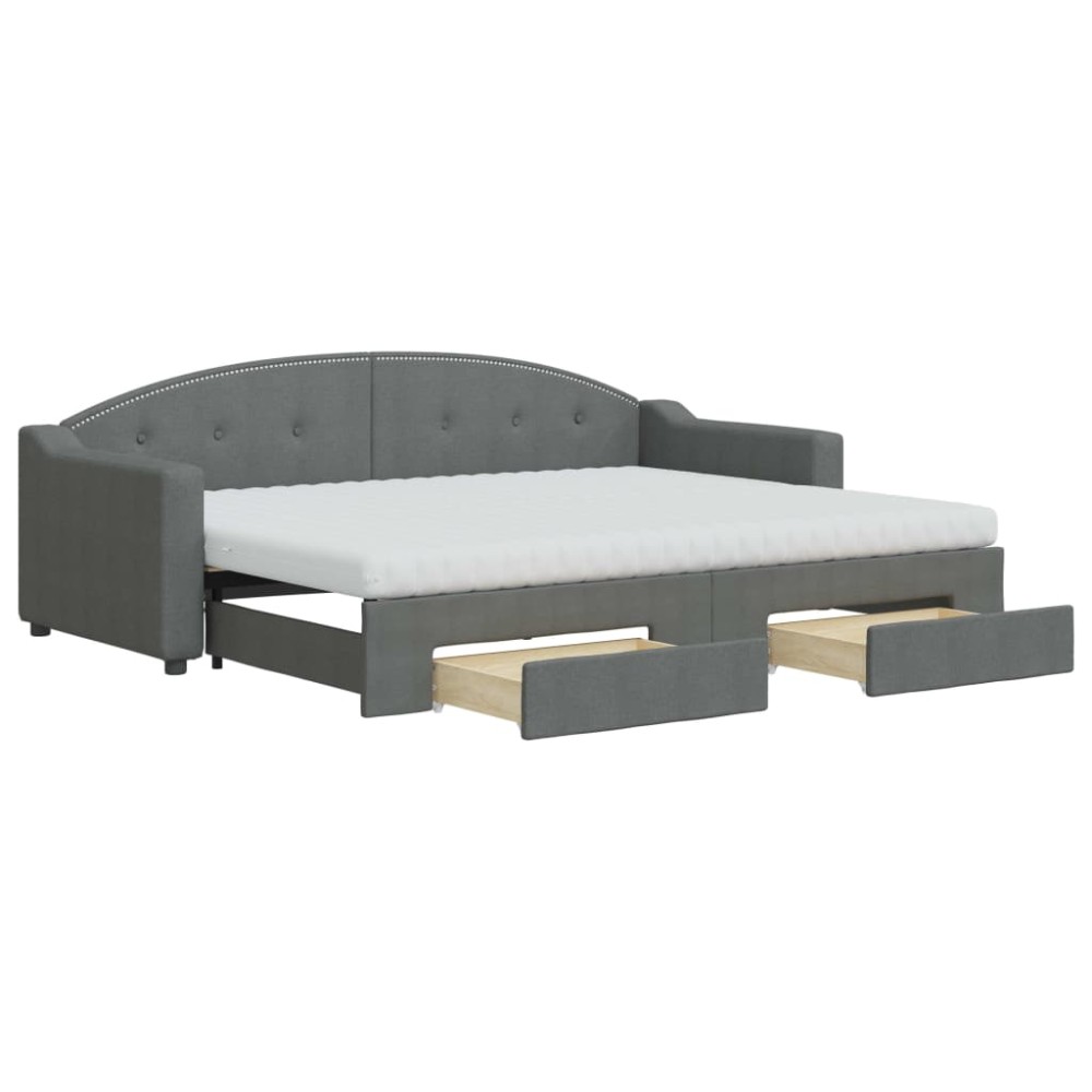 vidaXL Pat de zi cu extensie și sertare, gri închis, 80x200 cm textil