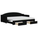 vidaXL Pat de zi cu extensie și sertare, negru, 80x200 cm, textil
