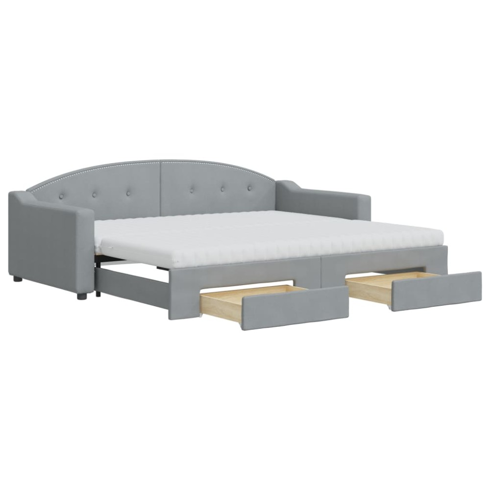 vidaXL Pat de zi cu extensie și sertare, gri deschis, 90x200 cm textil