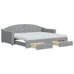 vidaXL Pat de zi cu extensie și sertare, gri deschis, 90x200 cm textil