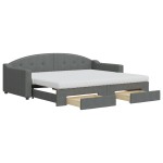 vidaXL Pat de zi cu extensie și sertare, gri închis, 90x200 cm textil