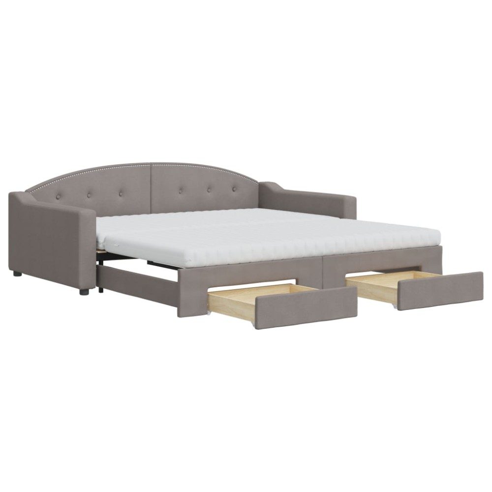 vidaXL Pat de zi cu extensie și sertare, gri taupe, 100x200 cm, textil