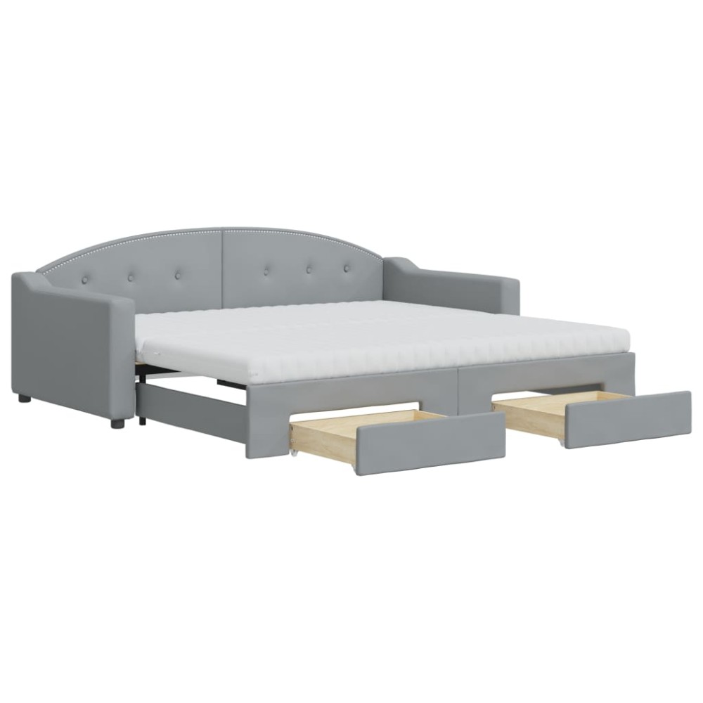 vidaXL Pat de zi cu extensie și sertare, gri deschis, 90x190cm, textil