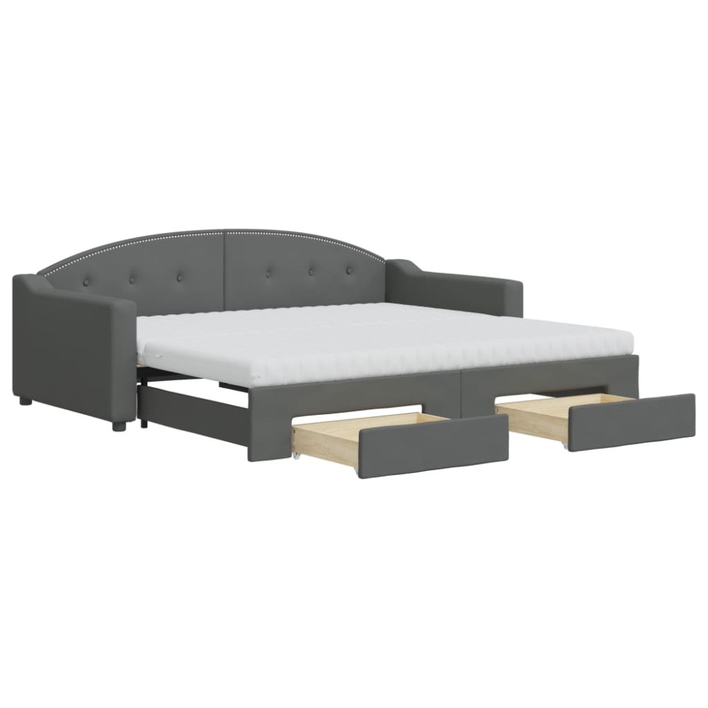 vidaXL Pat de zi cu extensie și sertare, gri închis, 90x190cm, textil
