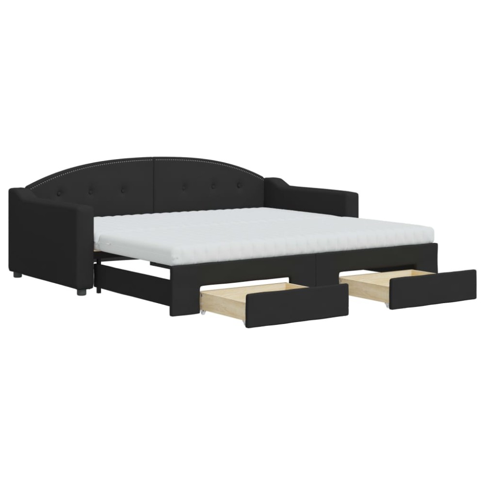 vidaXL Pat de zi cu extensie și sertare, negru, 90x190cm, textil