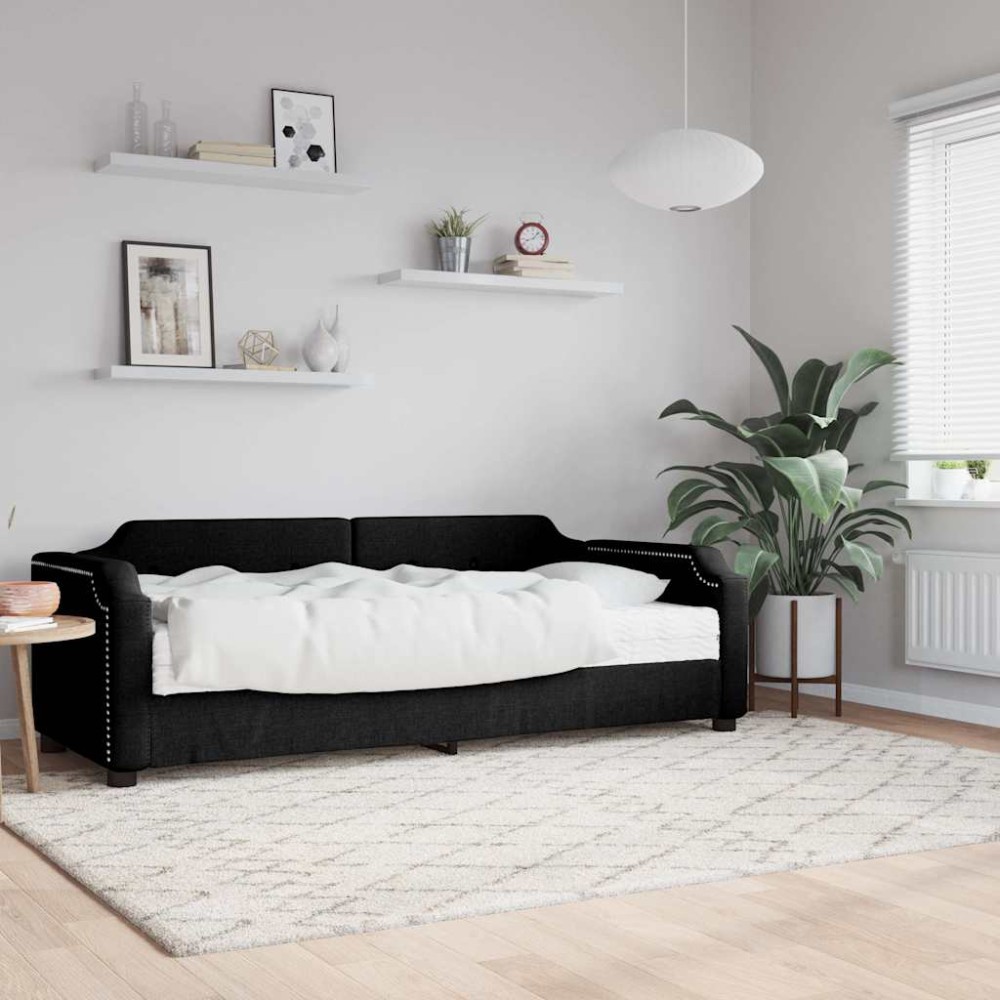 vidaXL Pat de zi cu saltea, negru, 80x200 cm, textil