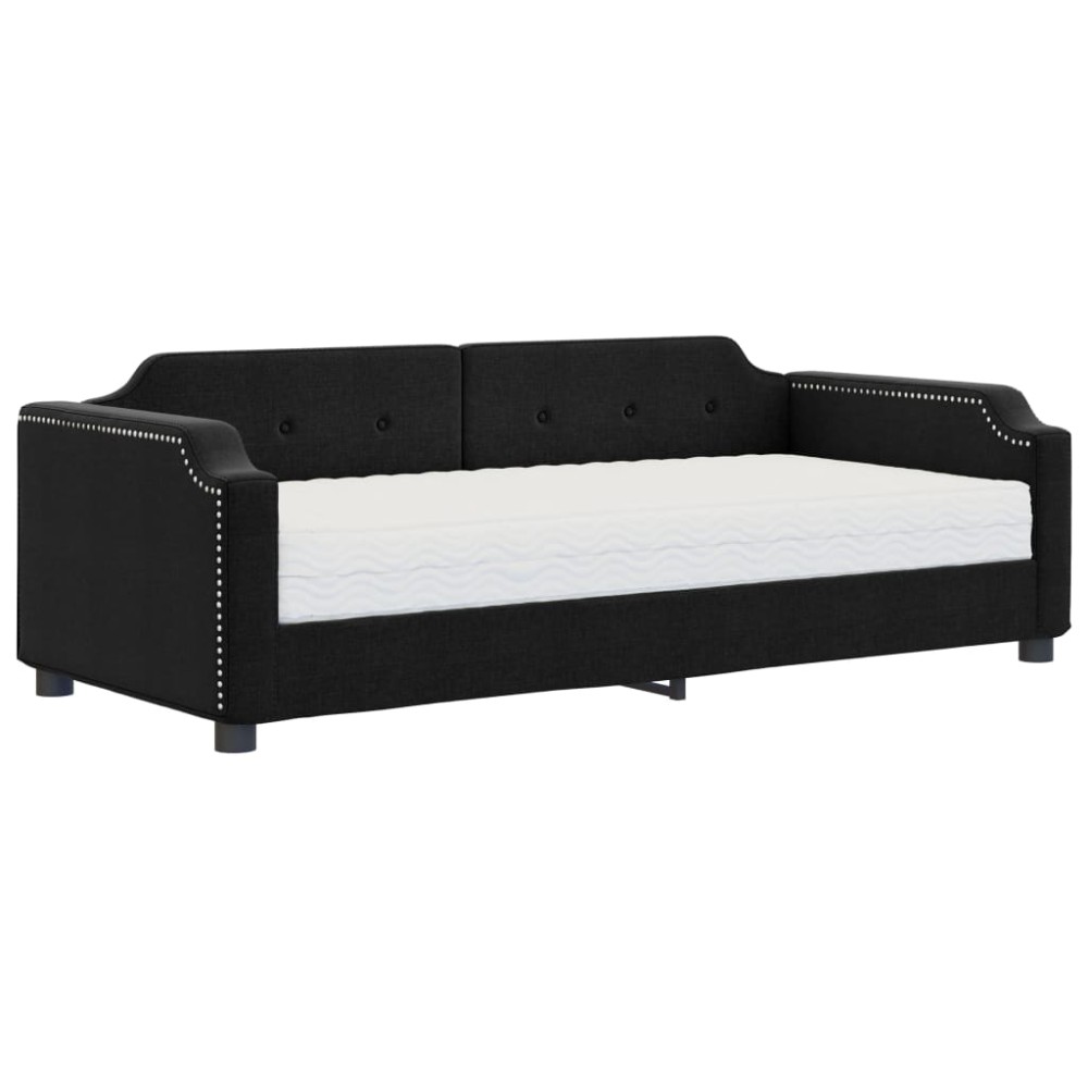 vidaXL Pat de zi cu saltea, negru, 90x200 cm, textil