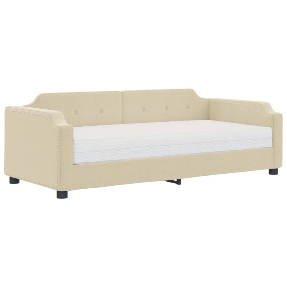 vidaXL Pat de zi cu saltea, crem, 100x200 cm, textil