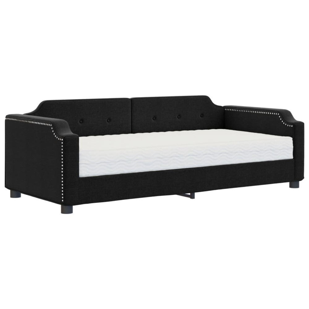 vidaXL Pat de zi cu saltea, negru, 90x190 cm, textil